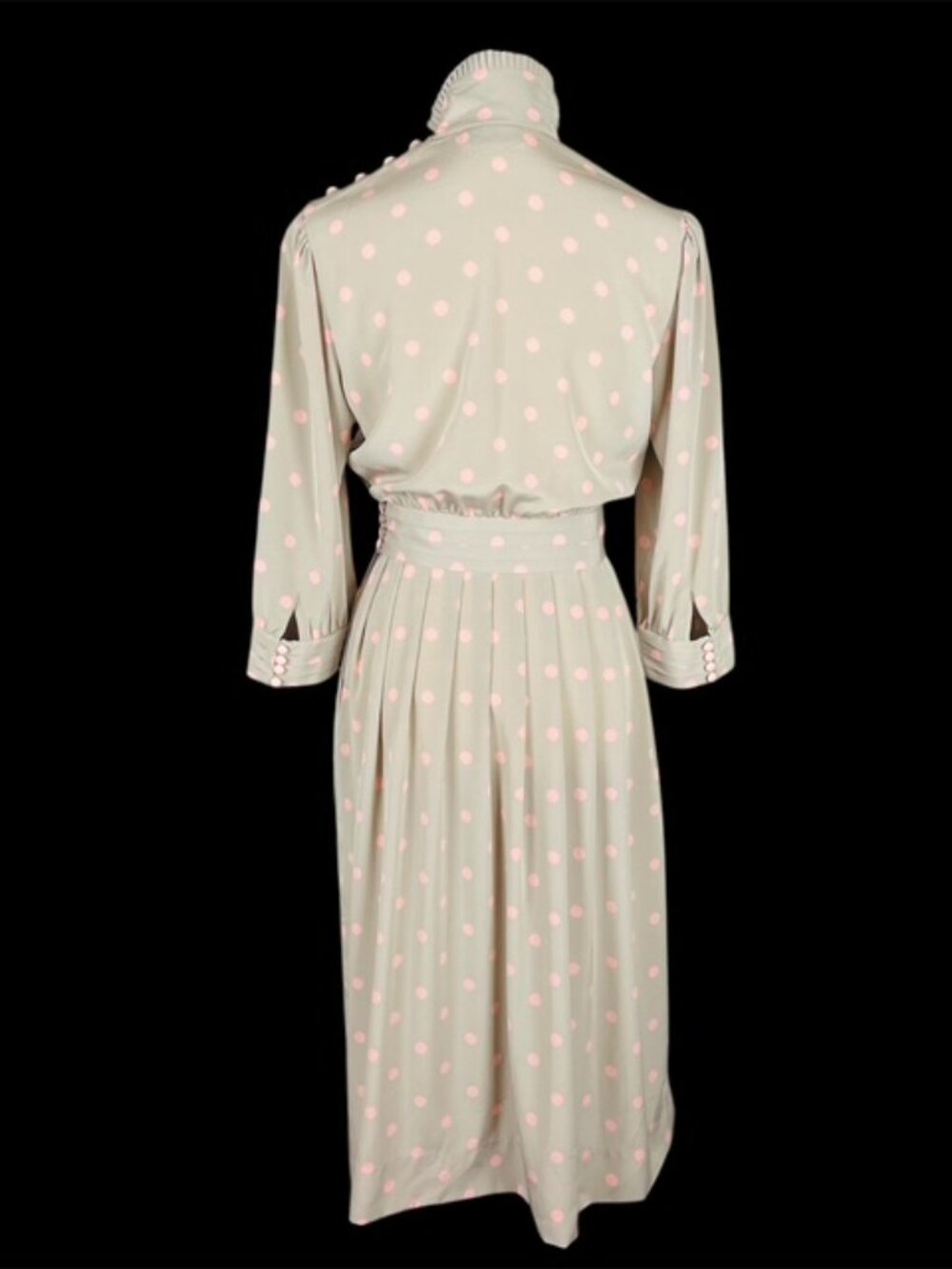 Vtg 80s Albert Nipon Executive Dress Sz 6 Polka Dot Puff Pleated Ruffle Feminine - Picture 4 of 6